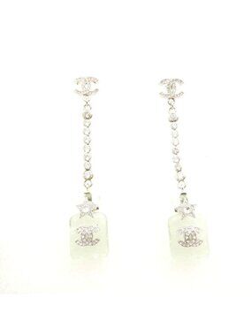 Chanel Perfume Bottle Swing S Earrings 1 Piece CC Logo Light Stone Star